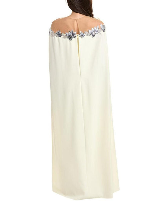 Marchesa Notte Tulle Illusion Cape Effect Maxi Dress