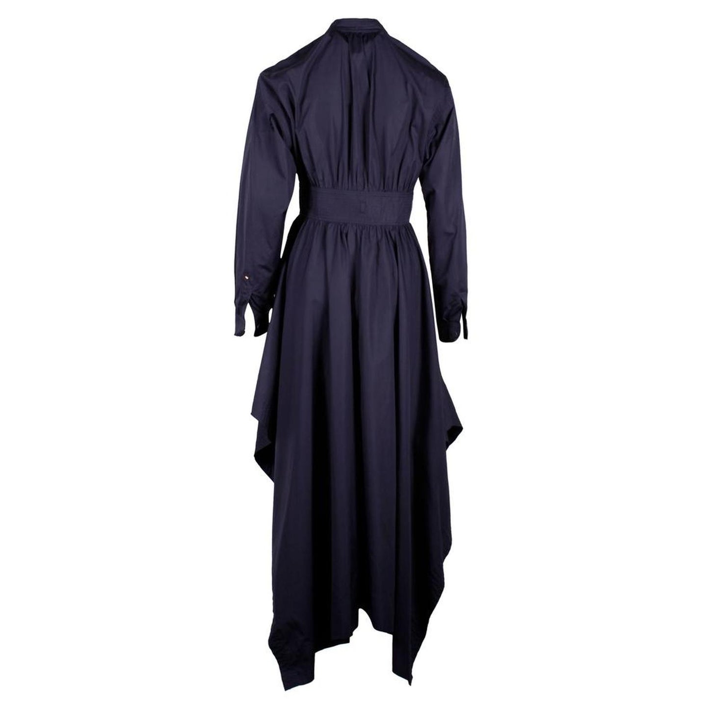 Sportmax Asymmetric Long Sleeve Midi Dress in Navy Blue Cotton