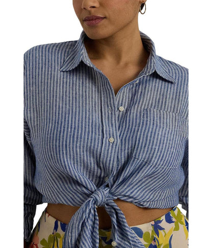 Plus-Size Relaxed Fit Pinstripe Linen Shirt