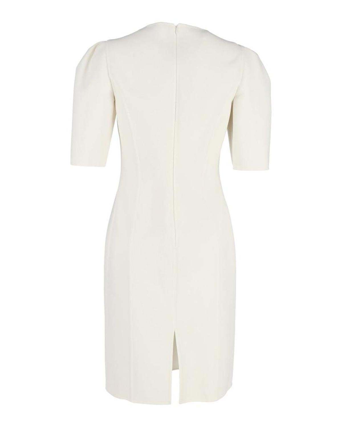 Michael Kors Wo Puff-Sleeve Midi Dress in White Virgin Wool