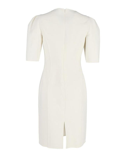 Michael Kors Wo Puff-Sleeve Midi Dress in White Virgin Wool