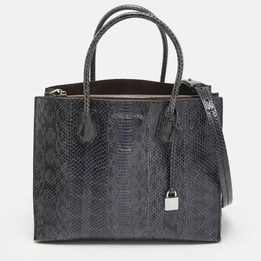 Michael Kors Navy Blue Watersnake Leather Large Mercer Tote