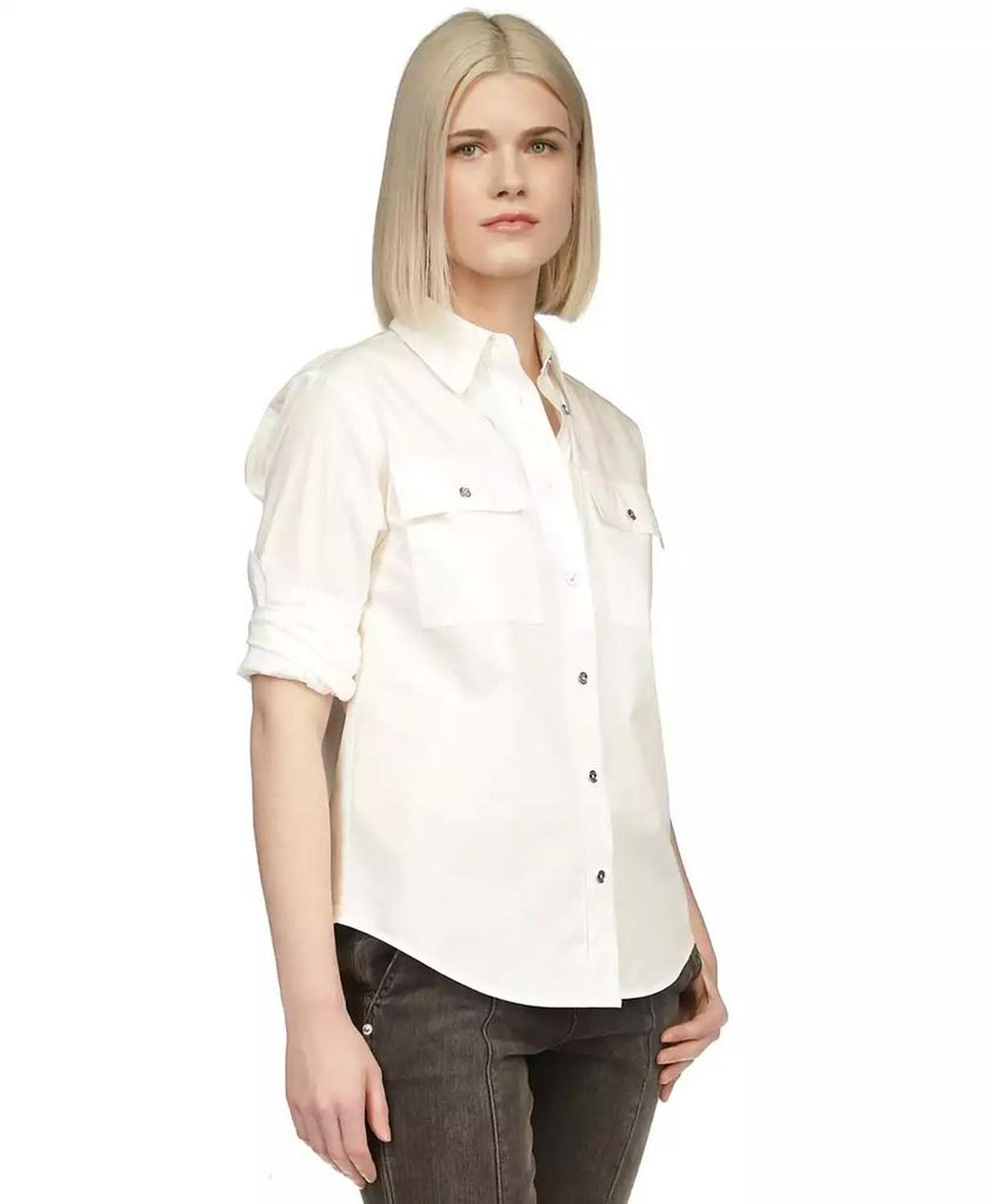 MICHAEL Women's Poplin Tab-Sleeve Utility Top