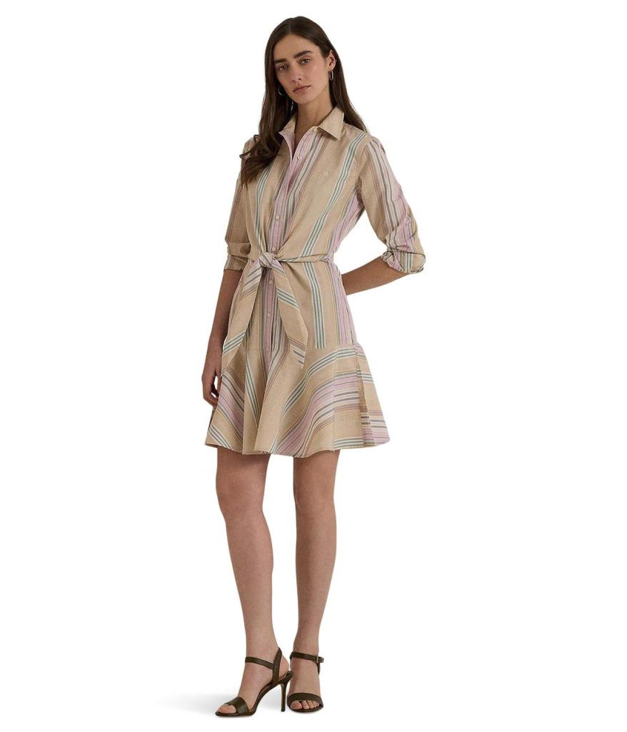 Striped Tie-Waist Broadcloth Shirtdress