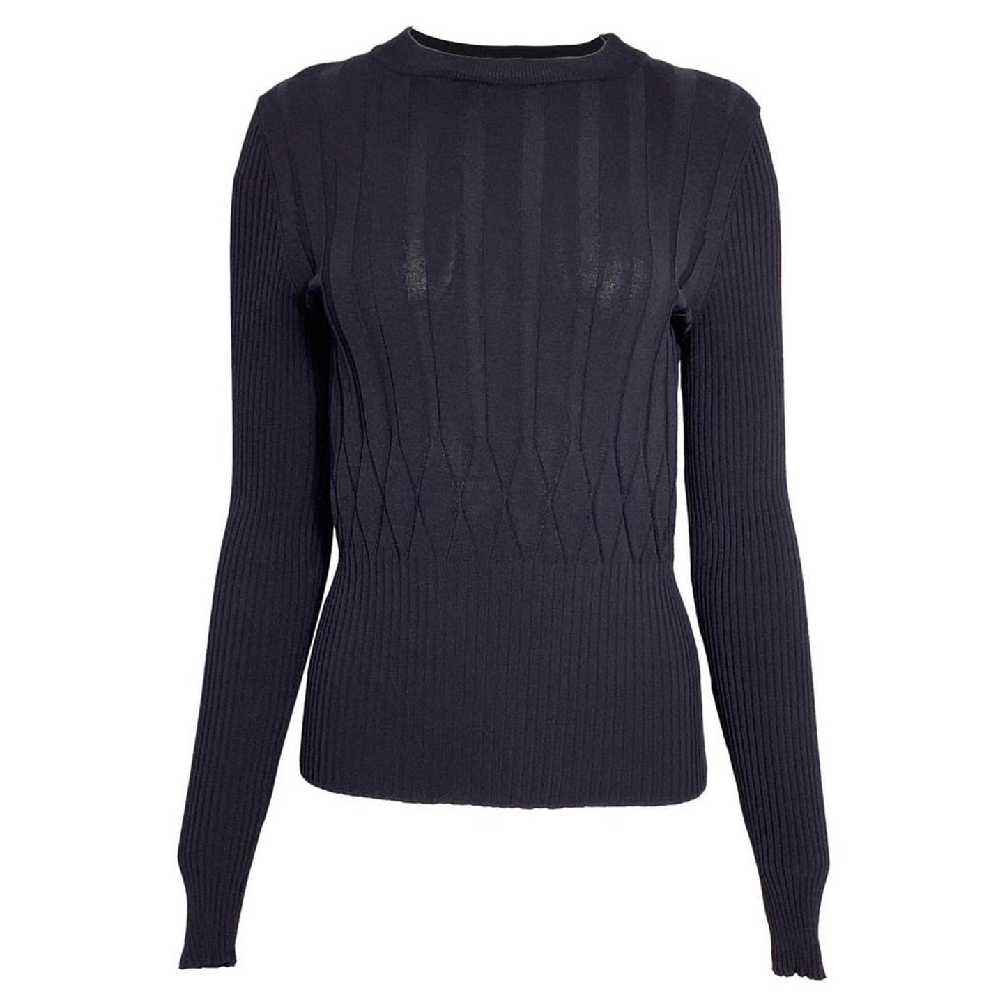 Knitted Crewneck Sweater in Navy Blue Wool