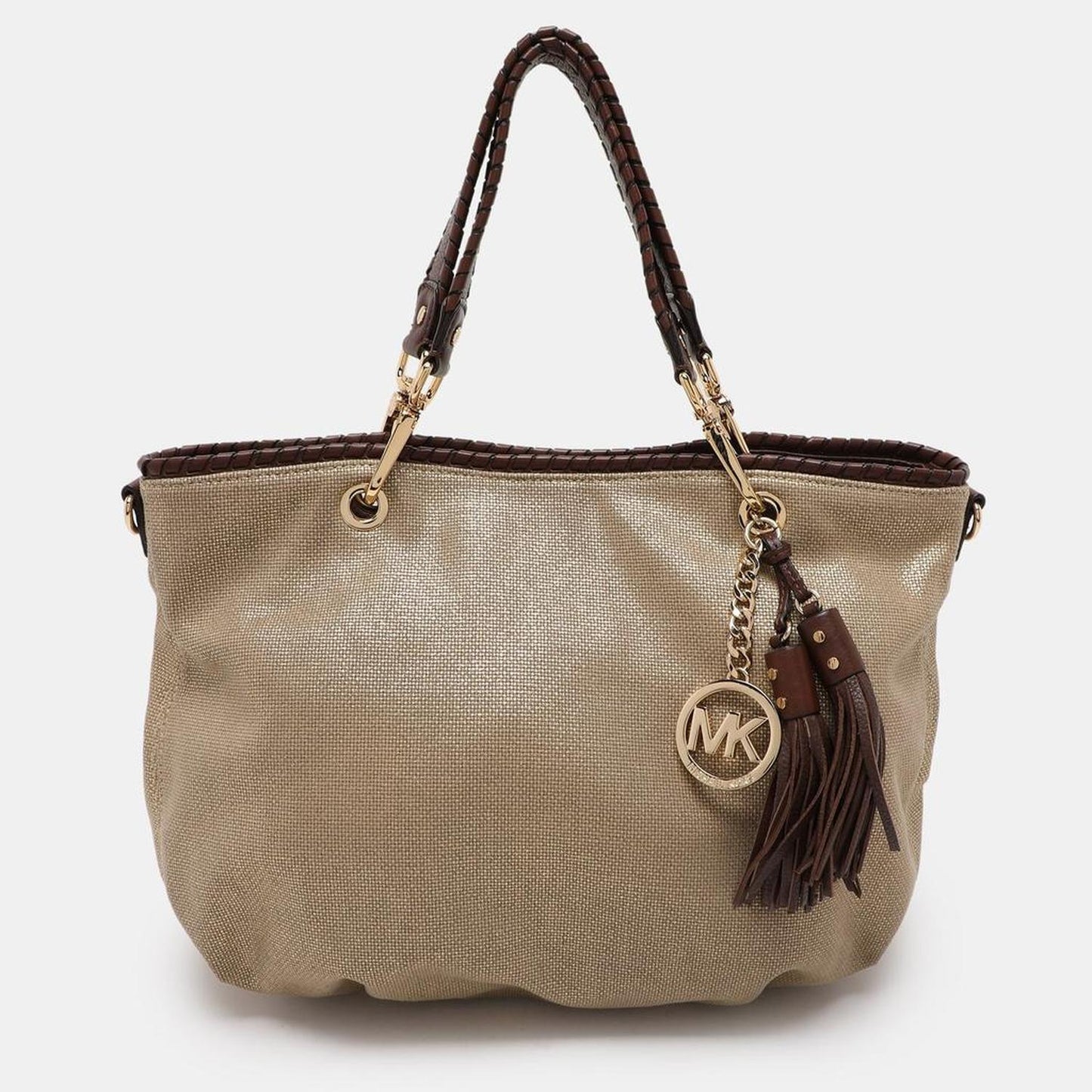 Michael Kors Gold Canvas And Leather Shoulder Bag