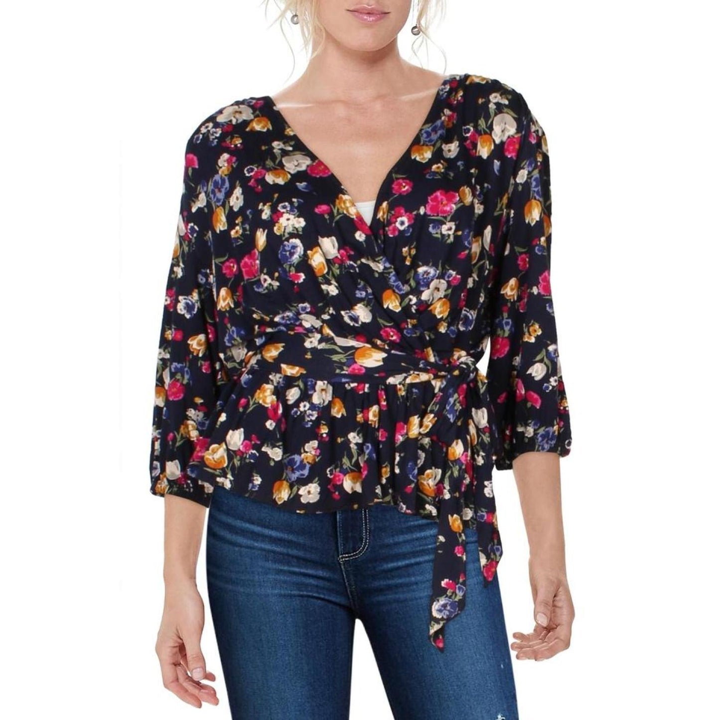 Shianeta Womens Faux Wrap Floral Peplum Top