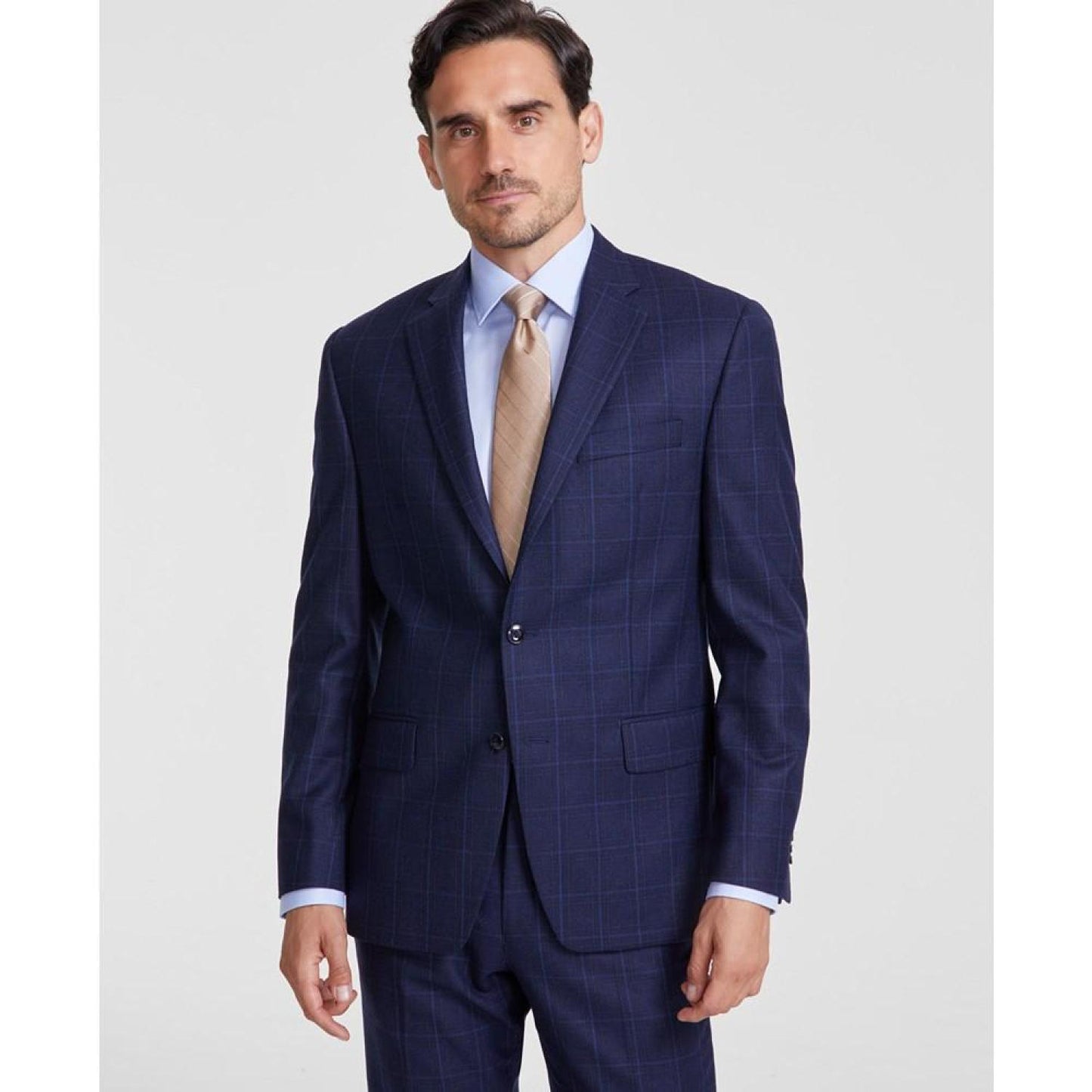 Men's Classic-Fit Wool-Blend Stretch Plaid Suit Separate Jacket