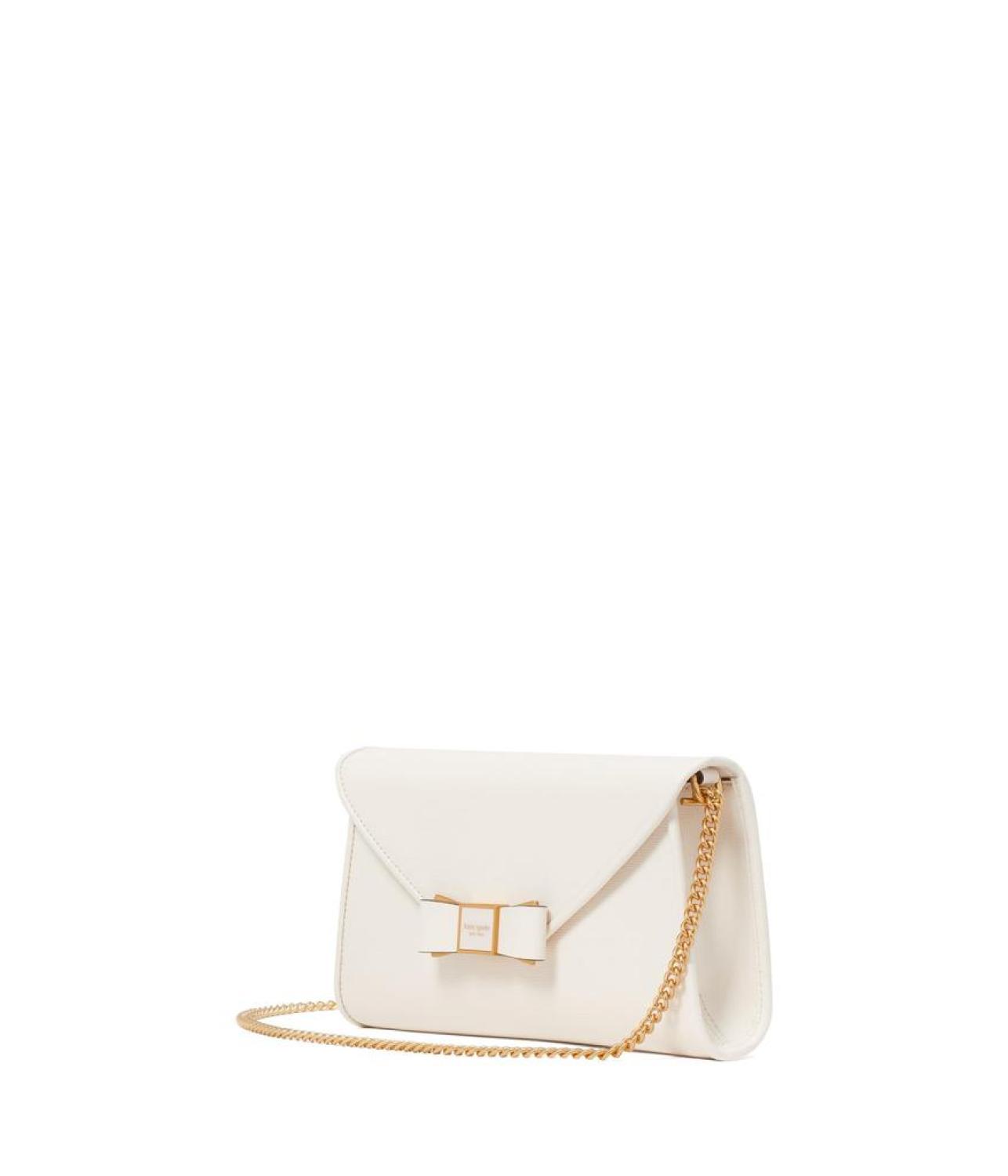 Morgan Bow Embellished Saffiano Leather Envelope Flap Crossbody