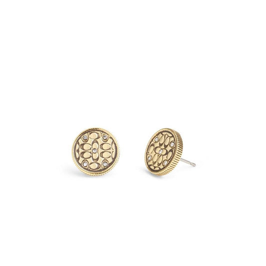 Faux Stone Signature Quilted Coin Boxed Stud Earrings