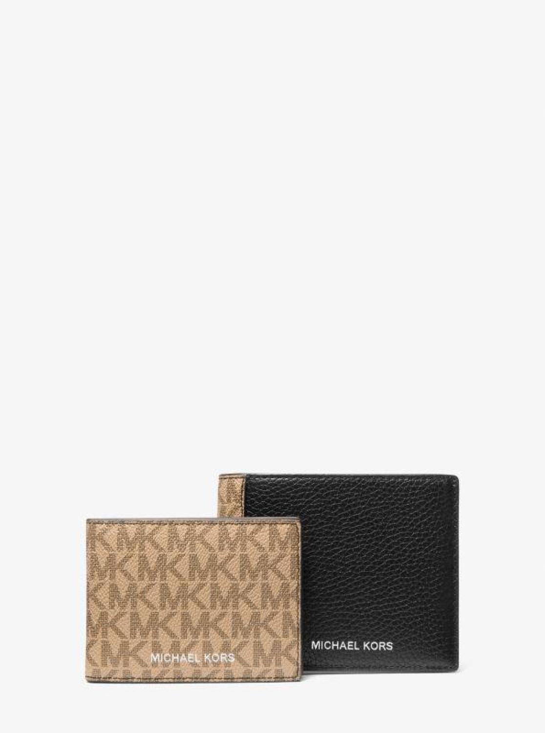 Pebbled Leather and Logo Billfold Wallet With Passcase