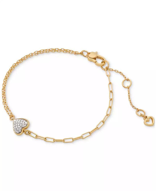 Gold-Tone Cubic Zirconia Pavé Heart Double Chain Link Bracelet