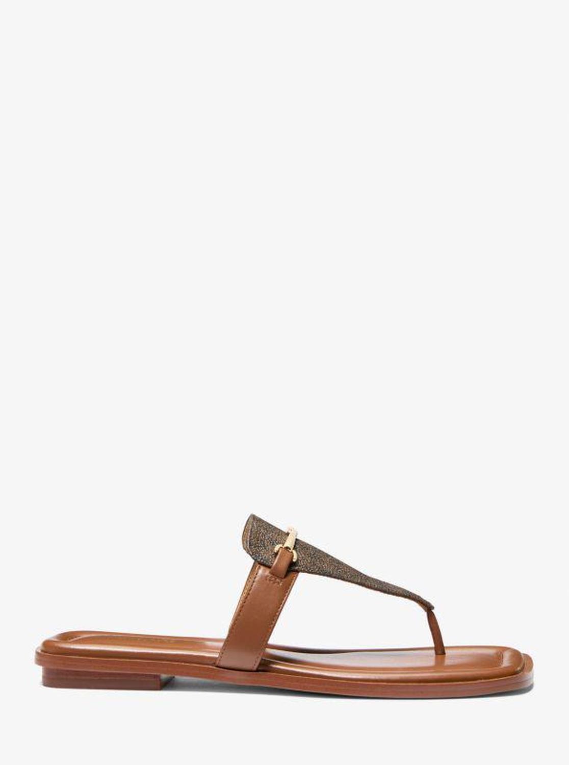 Lena Signature Logo and Leather T-Strap Sandal