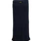 Ruffle Hem Midi Skirt in Navy Blue Viscose