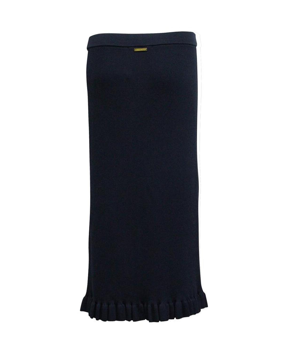 Ruffle Hem Midi Skirt in Navy Blue Viscose