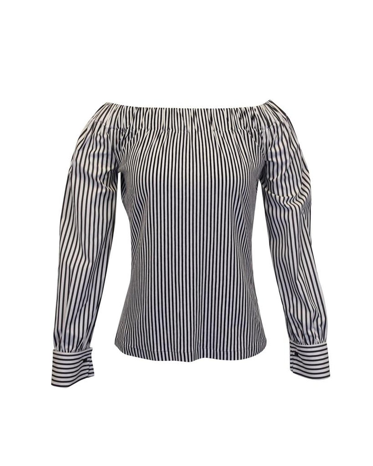 Conero Off-The-Shoulder Striped Top in Black Cotton