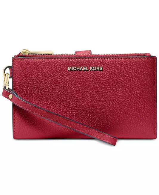 Adele Double-Zip Pebble Leather Phone Wristlet