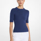 Ribbed Stretch Cashmere Short-Sleeve Sweater