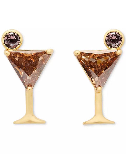 Gold-Tone Color Cubic Zirconia Martini Stud Earrings