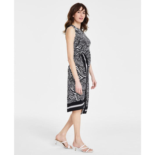 Women's Zebra-Print Faux Wrap Midi Dress, Regular & Petite