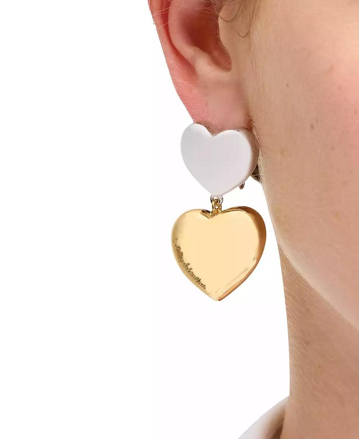 Enamel Graduated Double Heart Drop Earrings