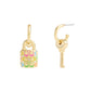 Faux Stone Signature Rainbow Quilted Lock Key Charm Huggies