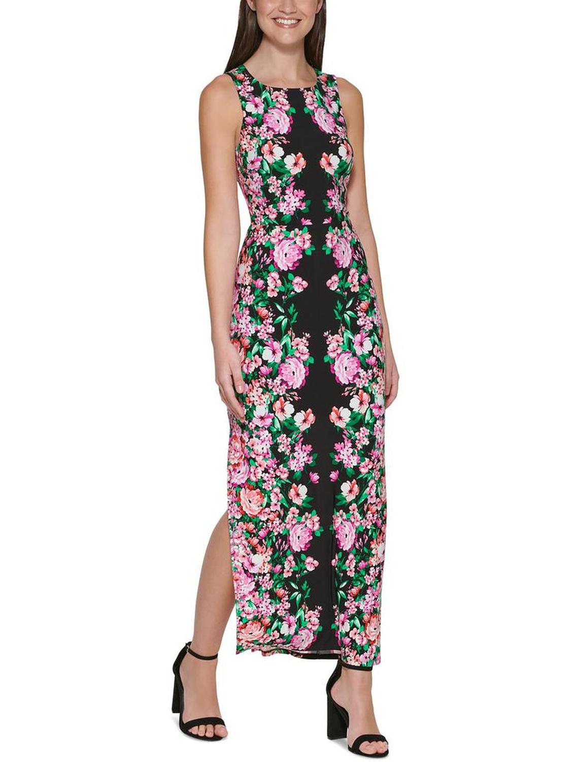 Womens Floral Print Tea Length Maxi Dress