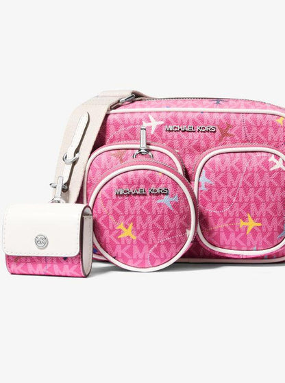 Jet Set Large Printed Signature Logo Crossbody Bag