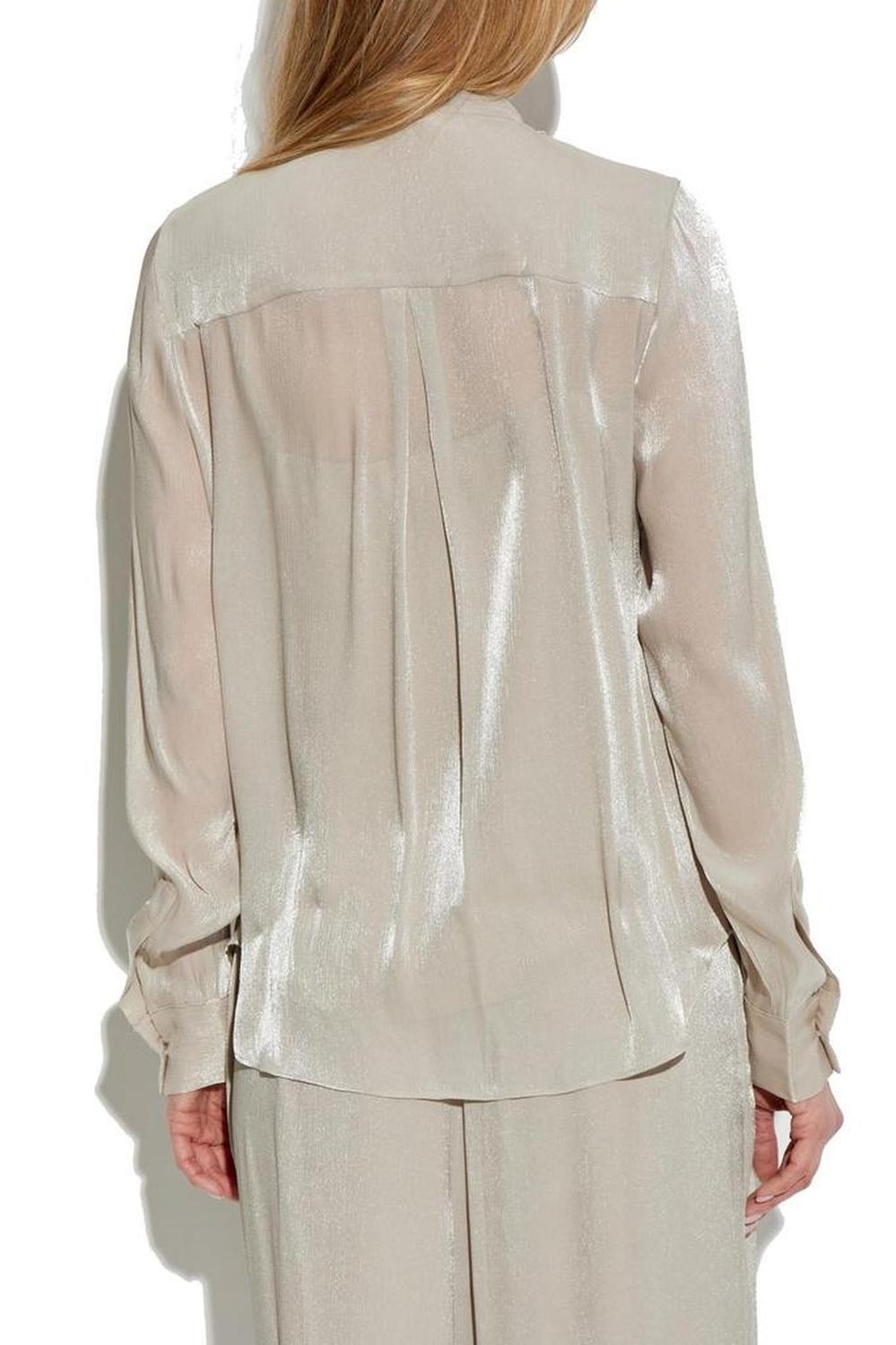 Michael Michael Kors Crinkled Metallic Georgette Tie-Neck Blouse