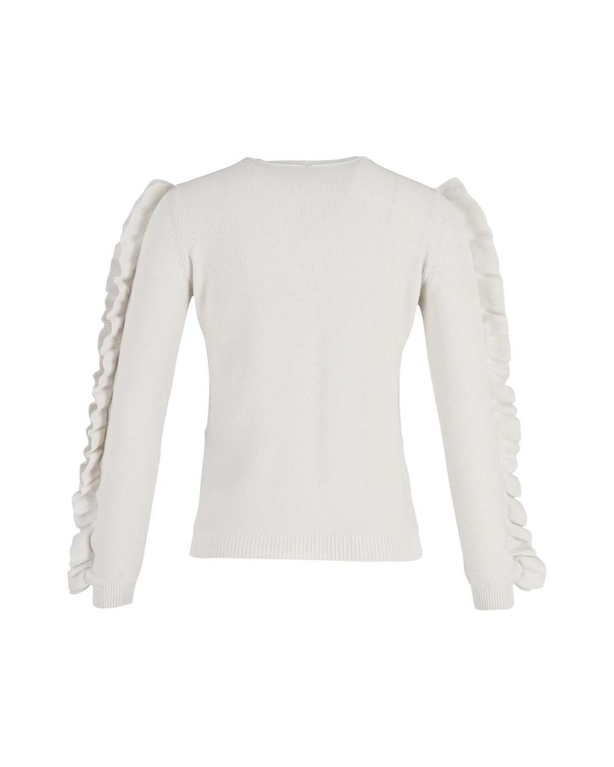 Max Mara Ruffled Sleeve Sweater in White Cotton