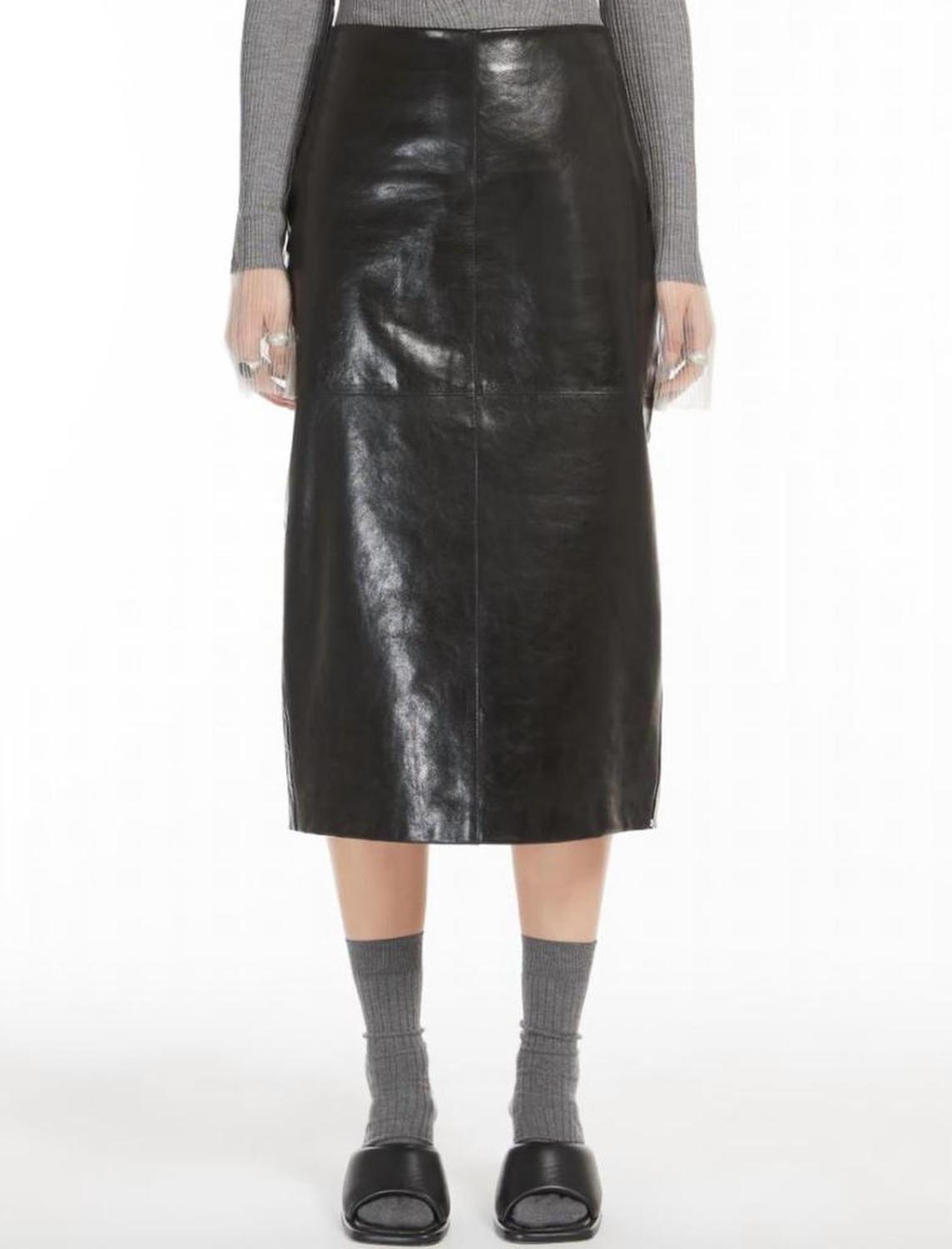 Bairo Nappa Leather Midi Skirt In Black