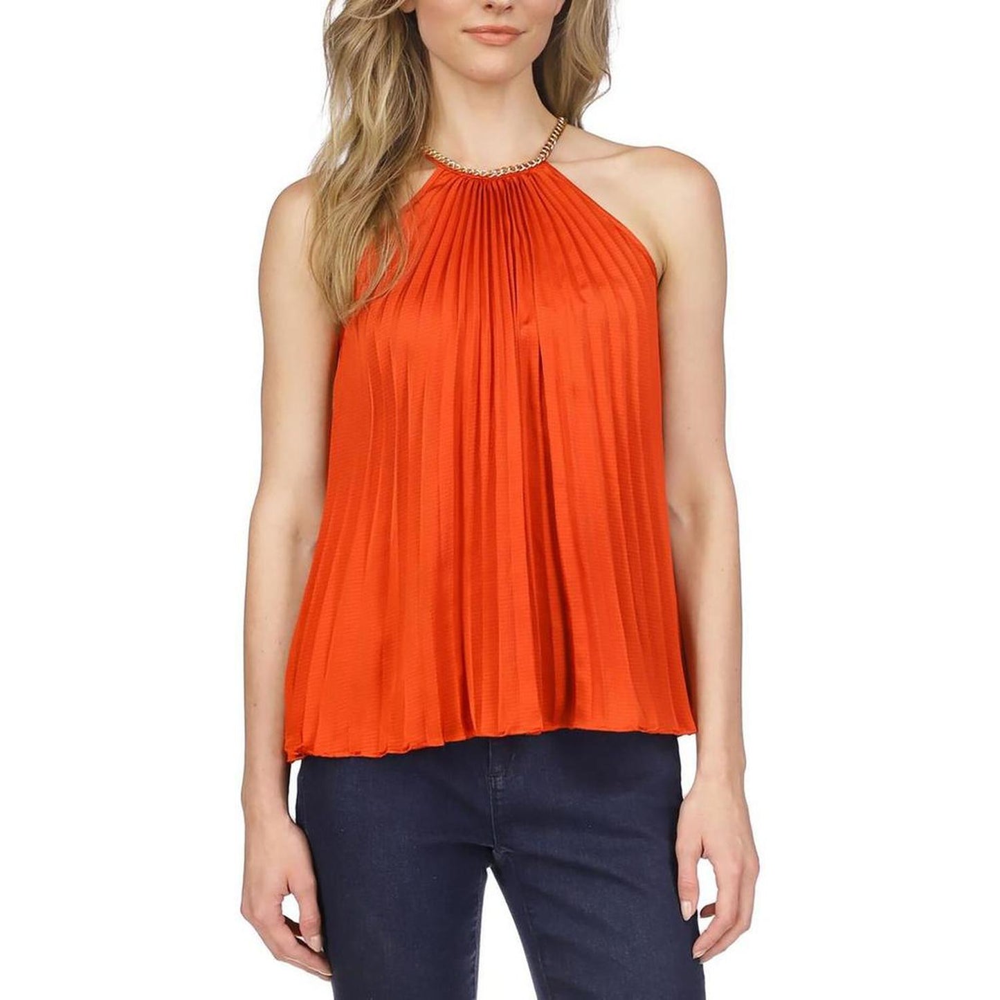 Womens Pleated Sleeveless Pullover Top