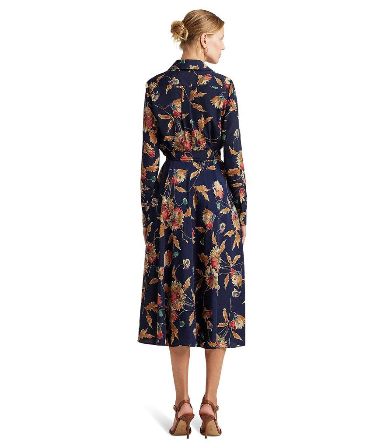 Floral Surplice Crepe Midi Dress