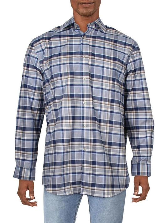 Mens Plaid Stretch Button-Down Shirt