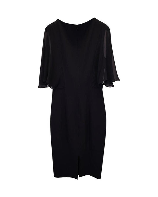 Michael Kors Mid Flounce Sleeve Midi Dress in Black Virgin Wool