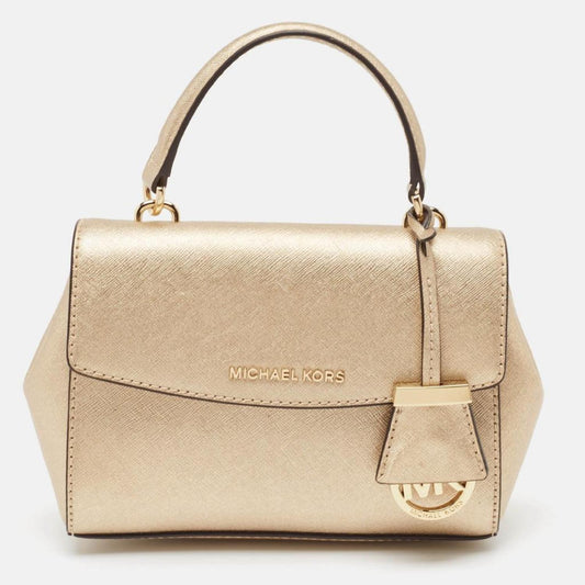 Michael Kors Gold Leather Mini Ava Top Handle Bag