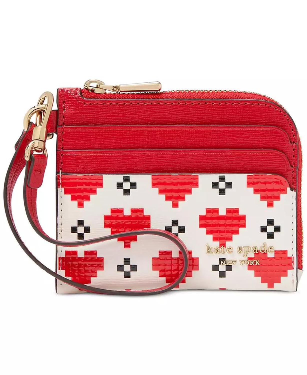 Devin Pixel Hearts Embossed Saffiano Leather Card Case Wristlet