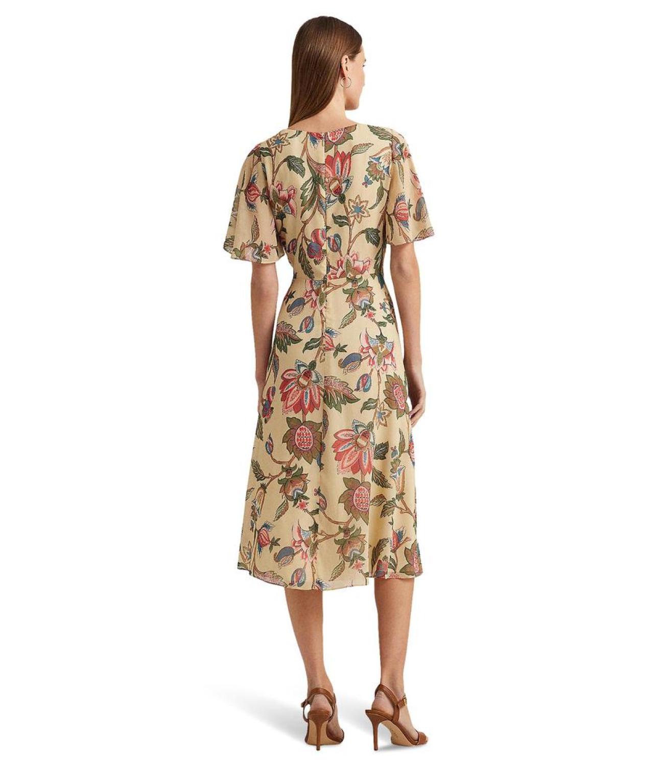 Floral Belted Crinkle Georgette Dress