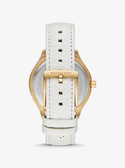 Sage Pavé Gold-Tone and Crocodile Embossed Leather Watch