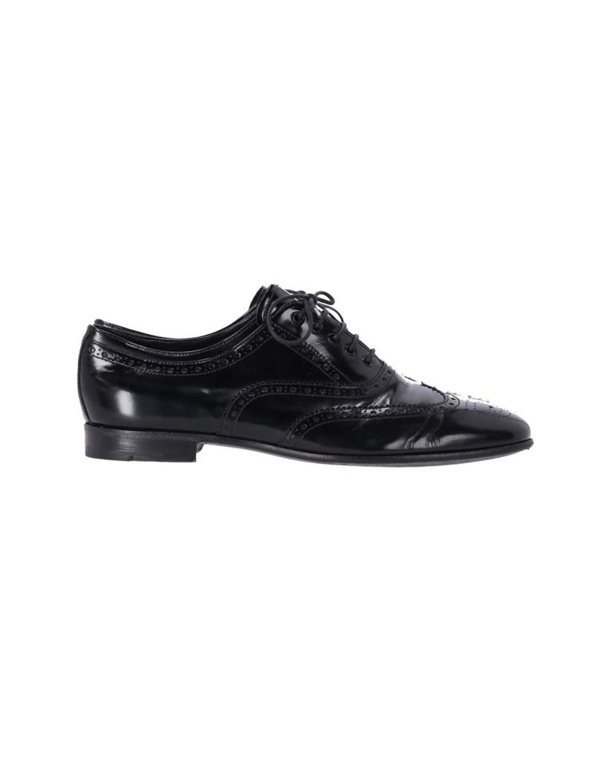 Prada Lace Up Brogues in Black Patent Leather