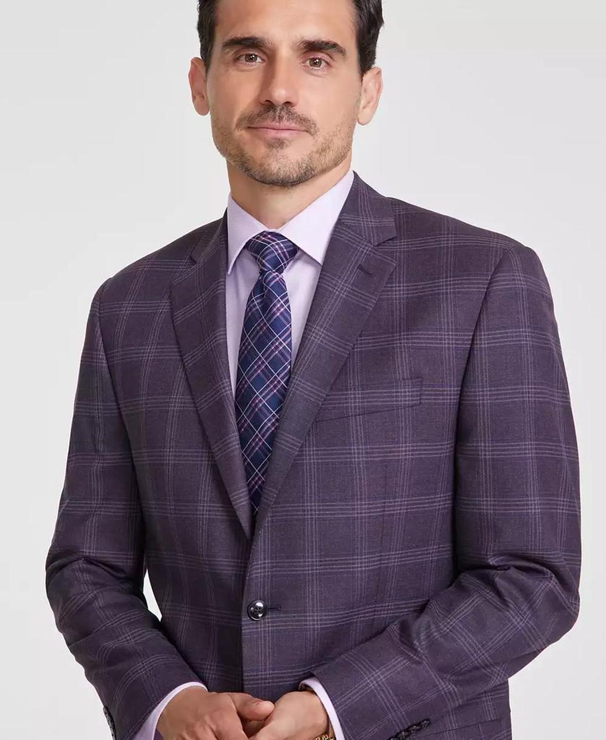 Men's Classic-Fit Burgundy Plaid Sport Coat