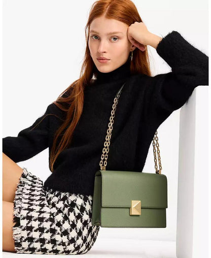 Deco Pebbled Leather Chain Shoulder Bag