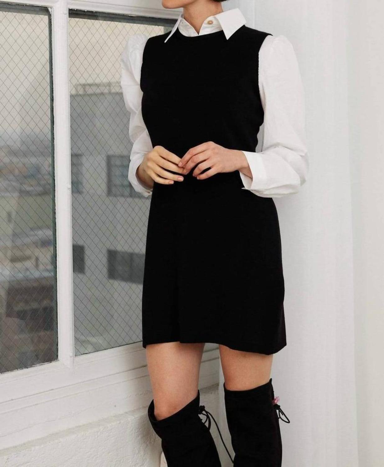 Layered Mini Dress In Black