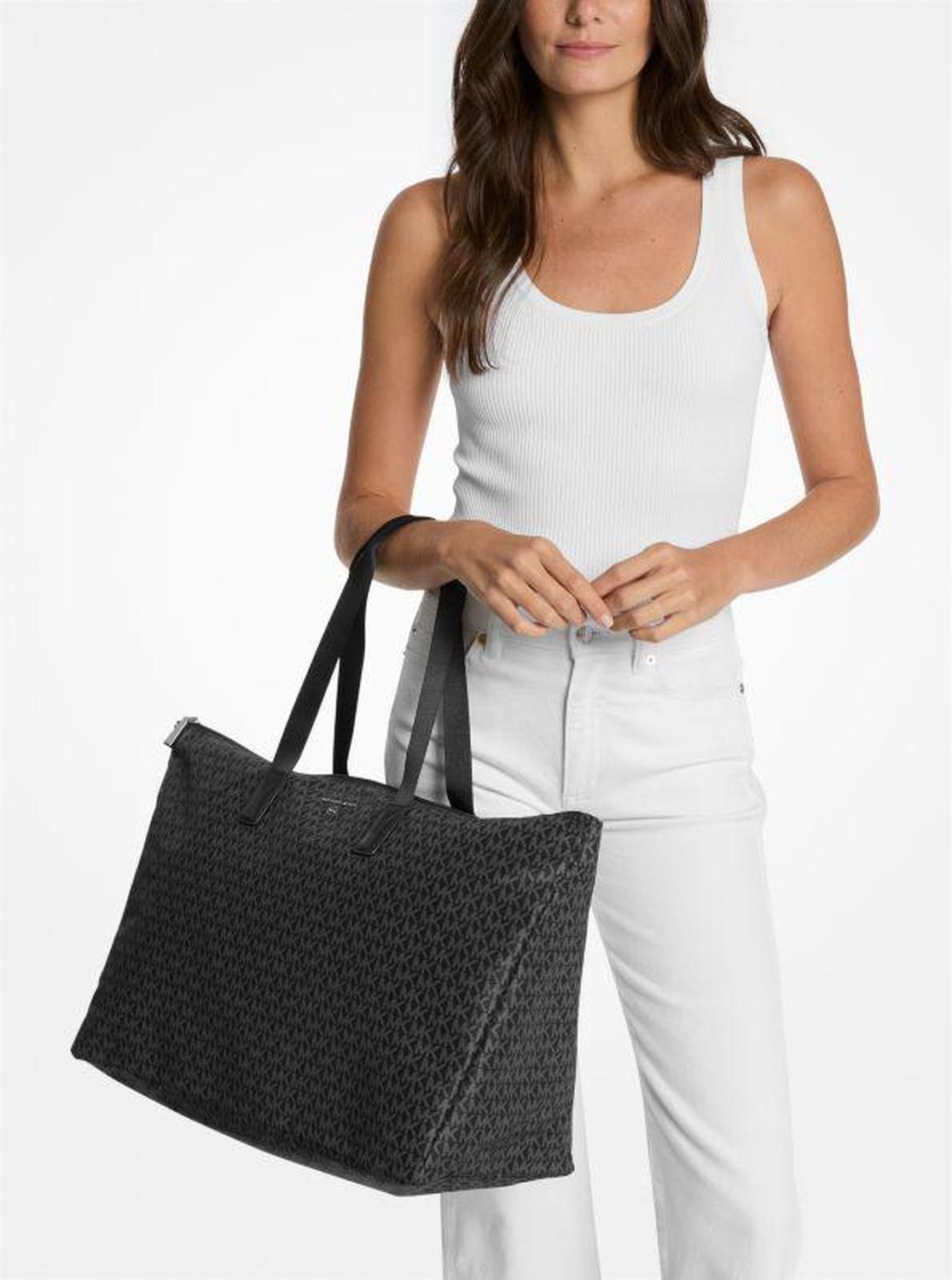 Jet Set Travel Large Signature Logo Print Woven Tote Bag