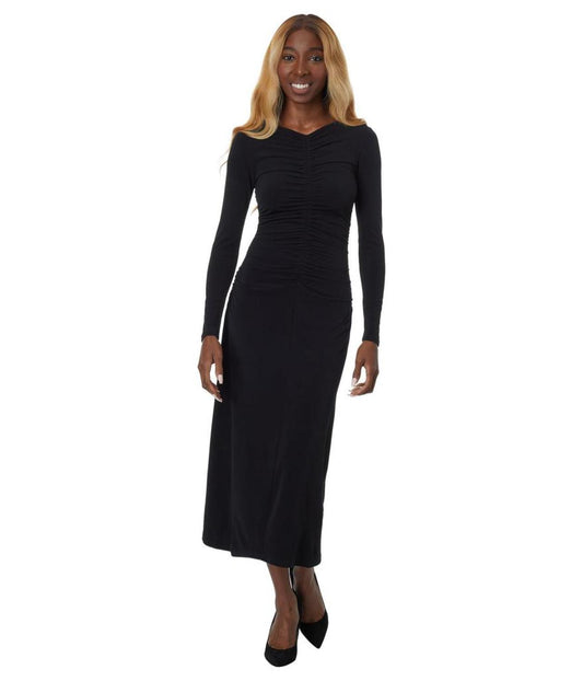 Long Sleeve Chiffon Ruch Midi Dress