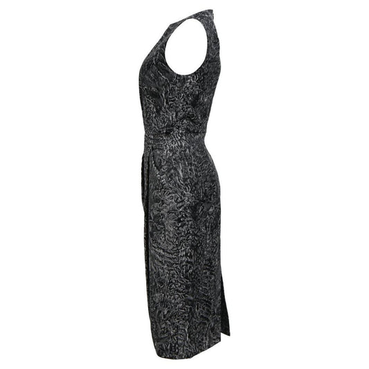 Printed Knee-Length Dress in Black Wool