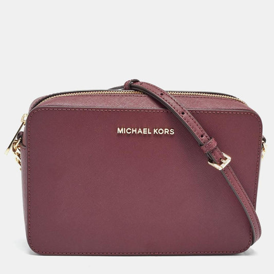 Michael Kors Burgundy Leather Jet Set Crossbody Bag