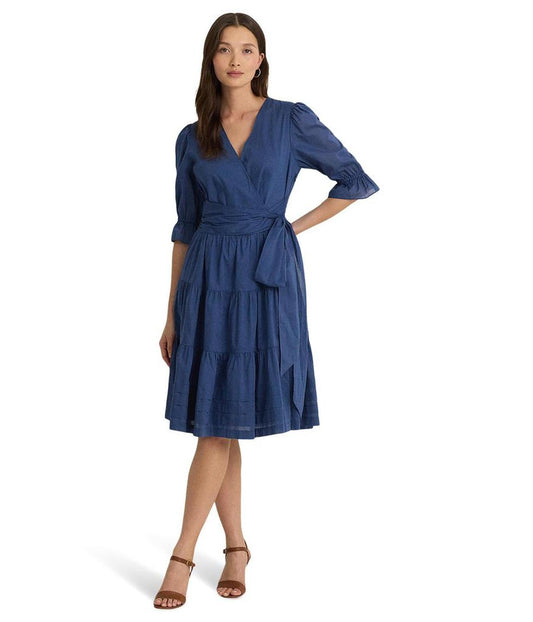 Tie-Front Cotton Voile Surplice Dress