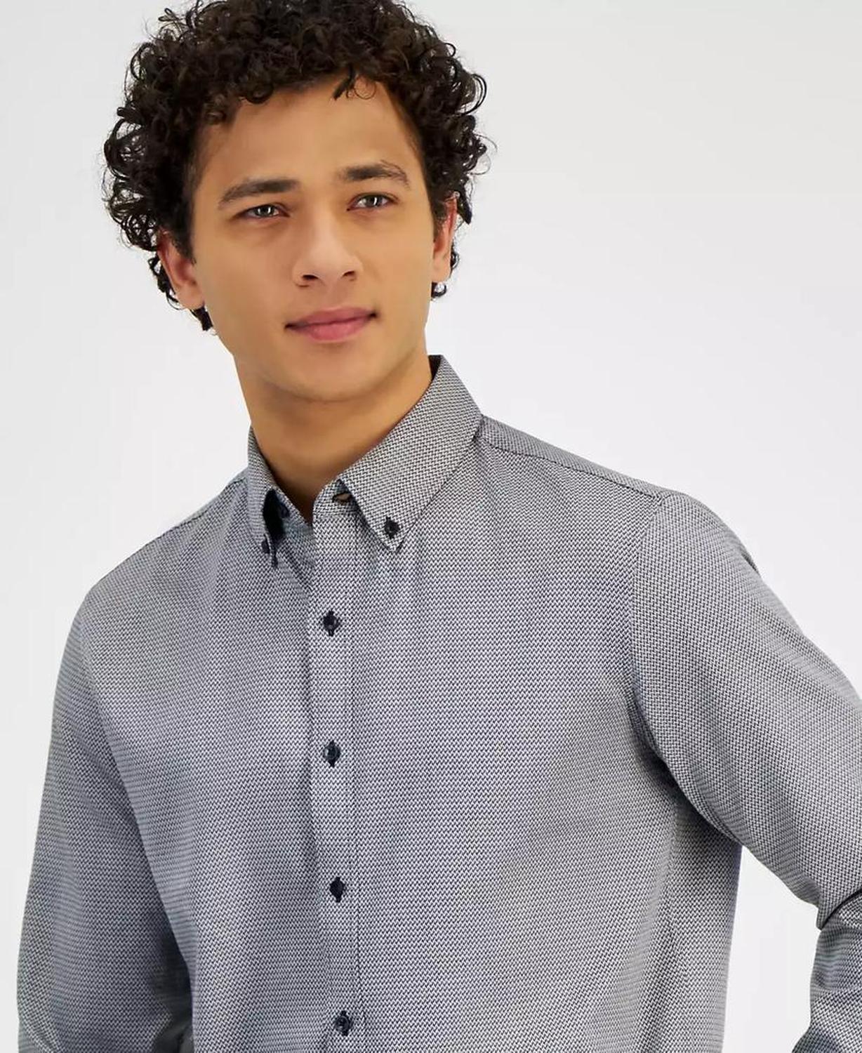 Men's Slim-Fit Chevron Dobby Button-Down Shirt