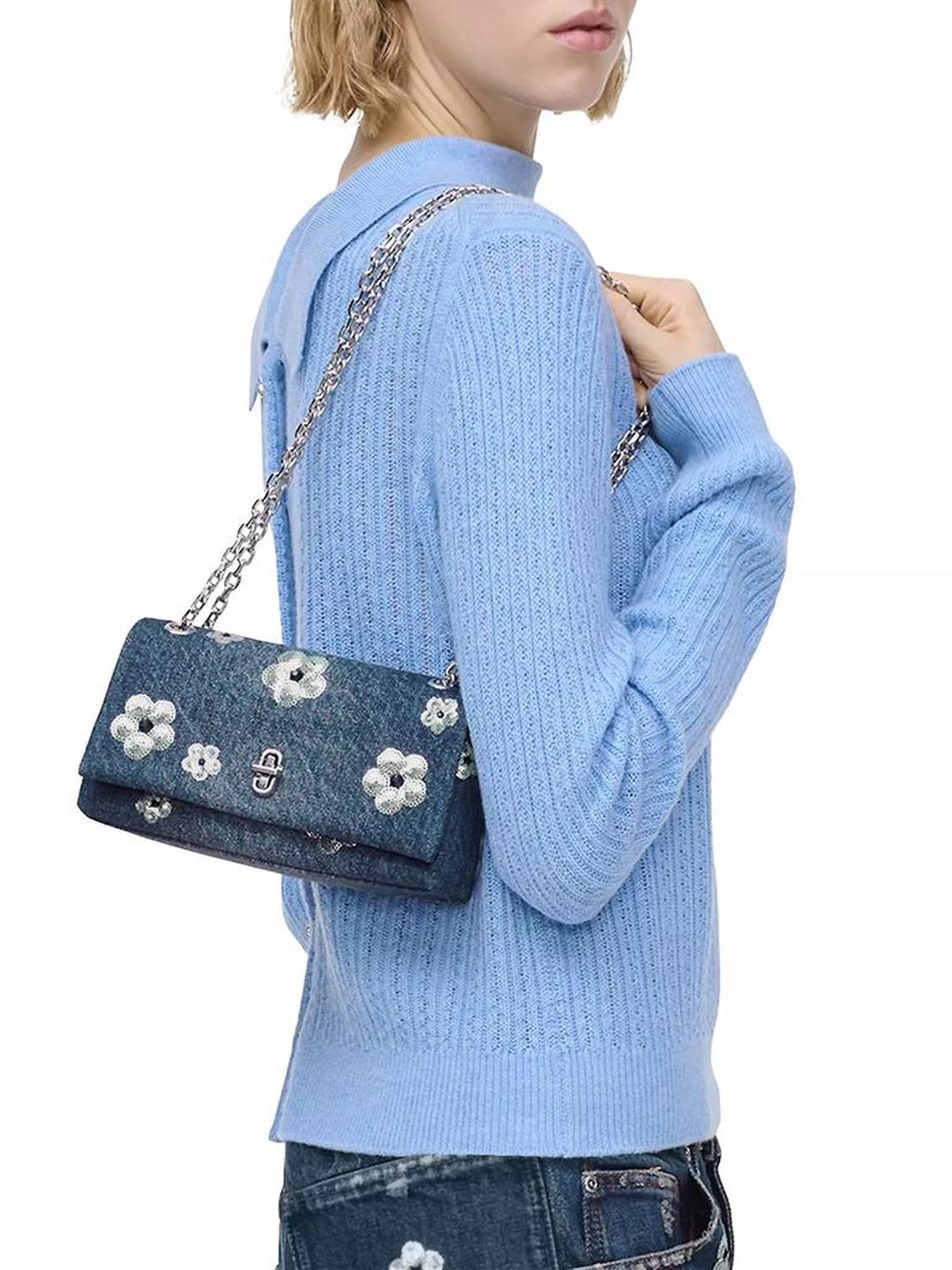 The Sequin Daisy Denim Dual Chain Shoulder Bag